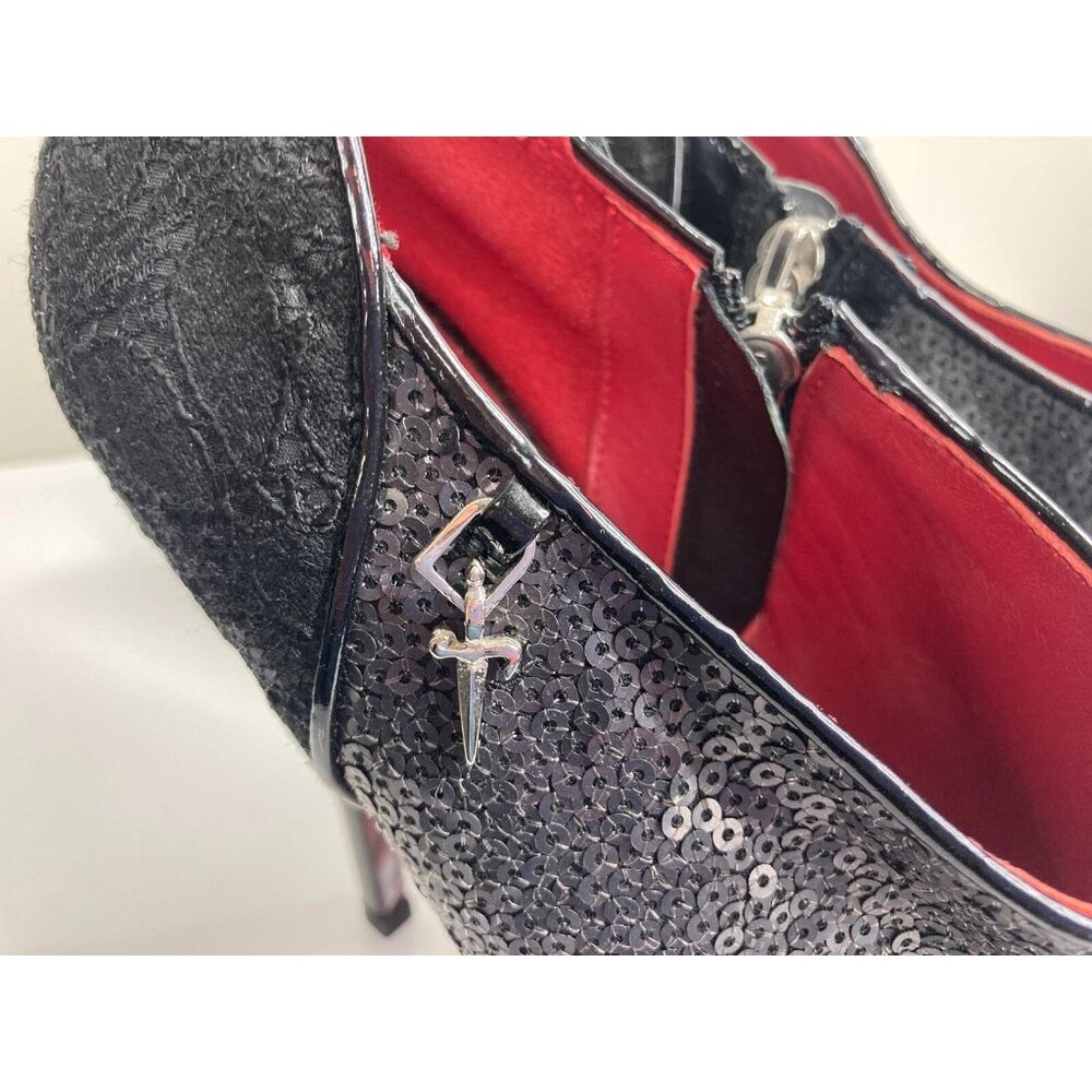 Cesare Paciotti Black and Red Sequin Peep-Toe High-Heel Booties - Picture 8 of 8